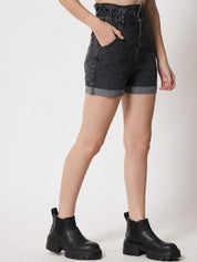 Kotty Women Black Skinny Fit High-Rise Outdoor Denim Shorts
