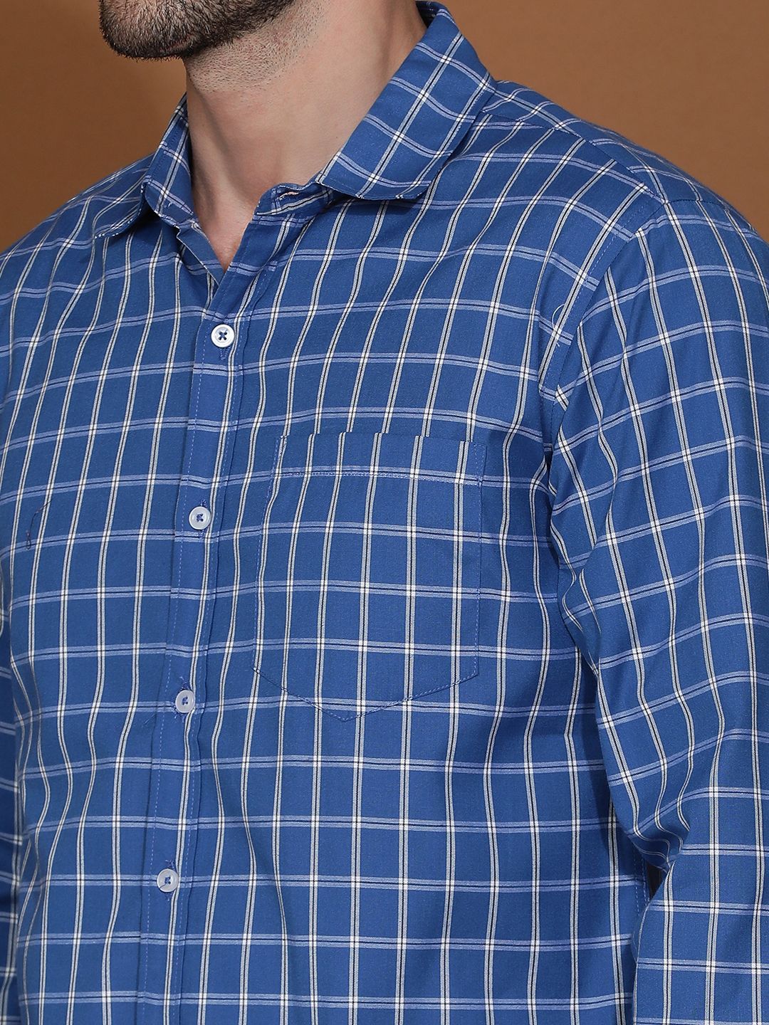 Kotty New Grid Tattersall Checks Spread Collar Casual Shirt