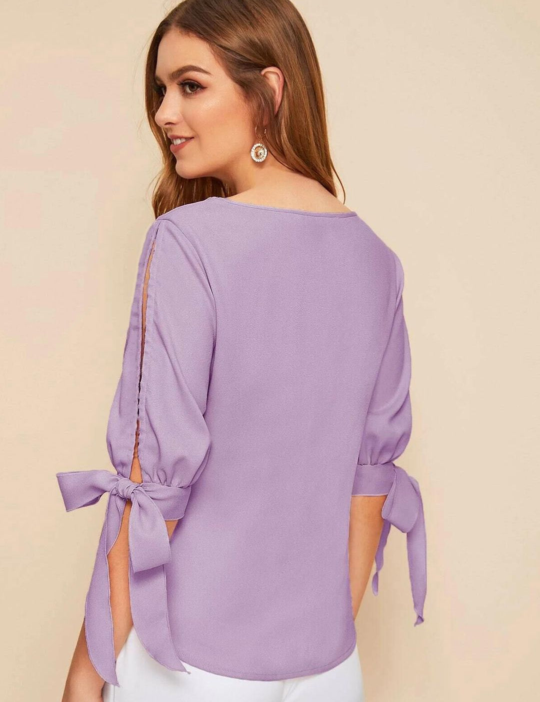 Kotty Purple Boat Neck Slit Sleeve Top