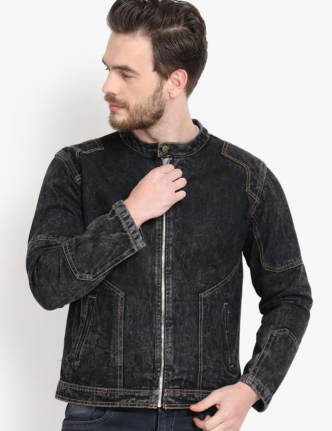 Kotty Men Black Solid Denim Jacket