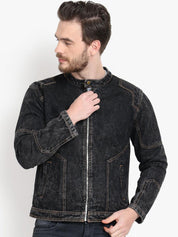 Kotty Men Black Solid Denim Jacket