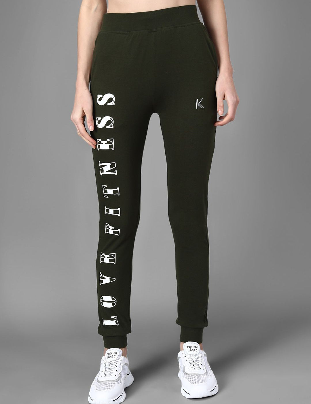 Kotty Women Olive Green & White Printed Joggers