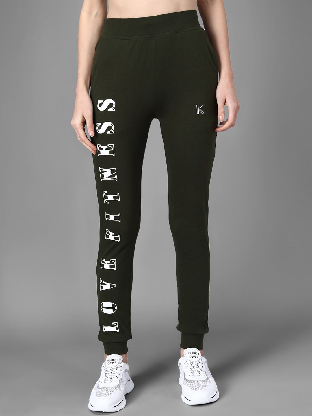Kotty Women Olive Green & White Printed Joggers