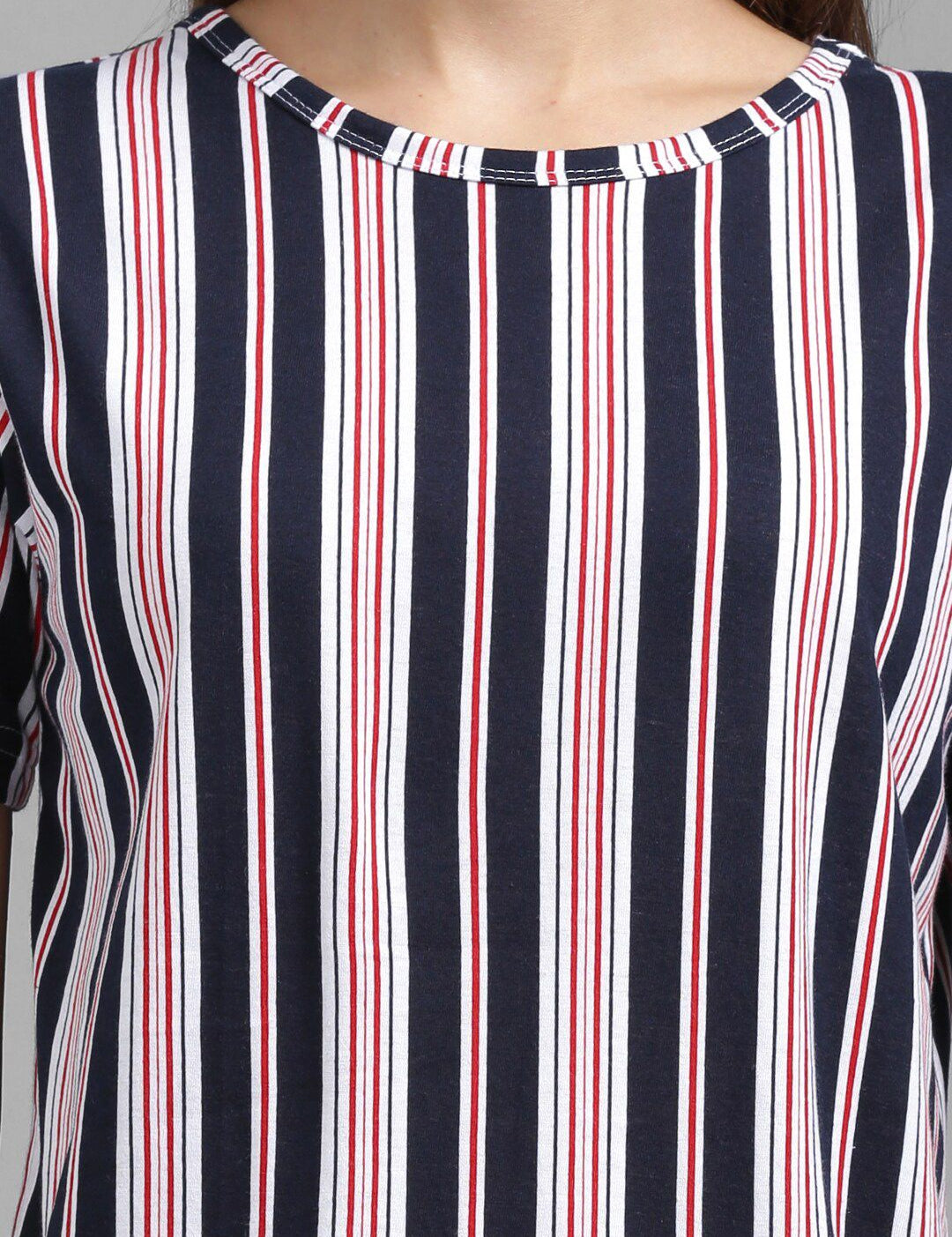 Kotty Women Navy Blue & Pink Striped Night Suit