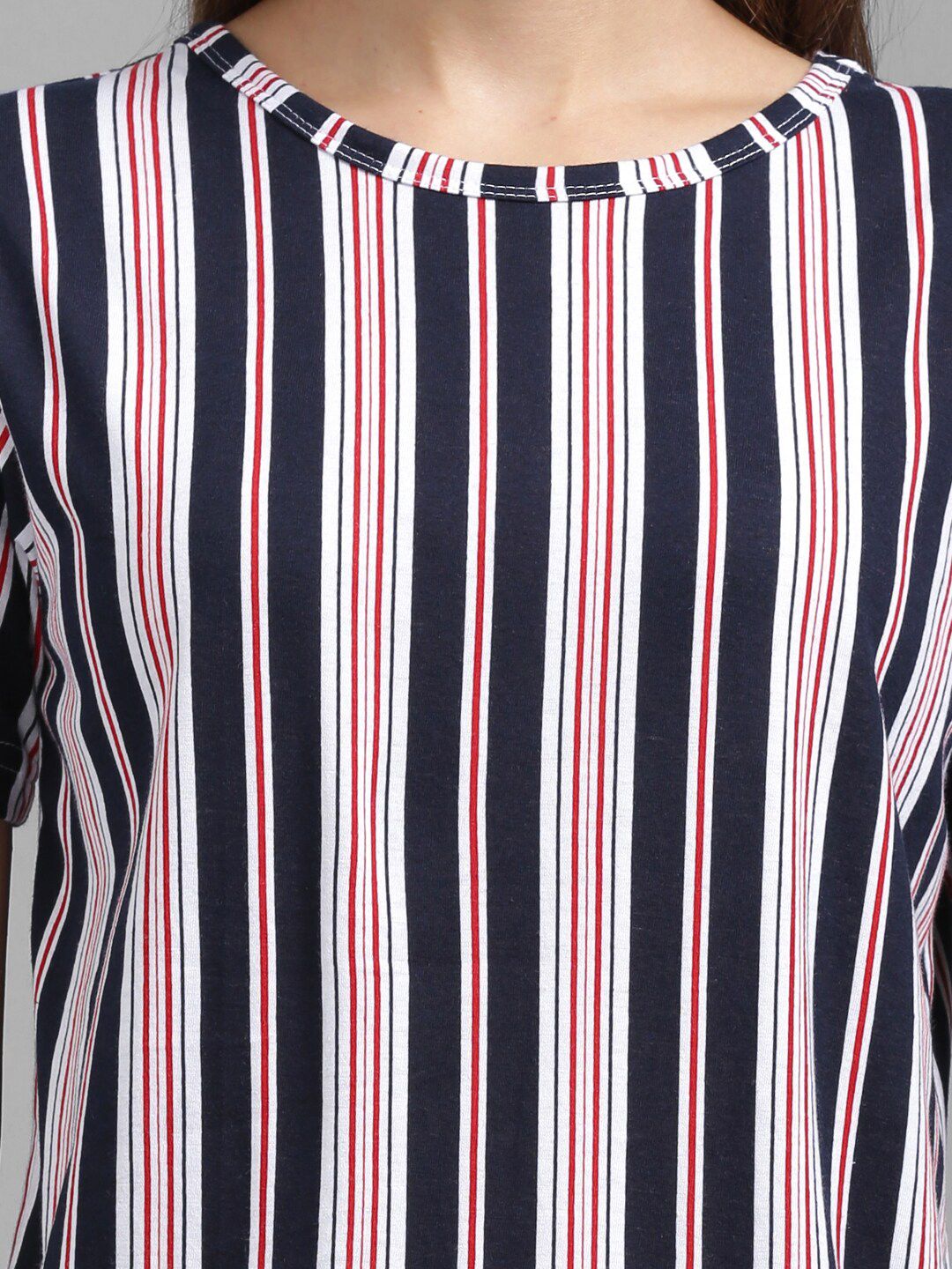 Kotty Women Navy Blue & Pink Striped Night Suit