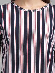 Kotty Women Navy Blue & Pink Striped Night Suit