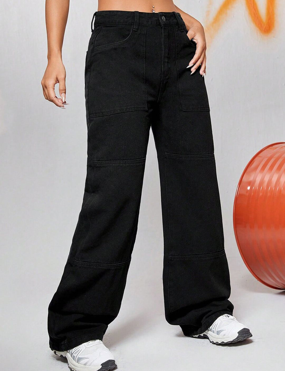 Kotty Women Black Jean Wide Leg High-Rise Clean Look Stretchable Jeans