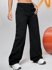 Kotty Women Black Jean Wide Leg High-Rise Clean Look Stretchable Jeans
