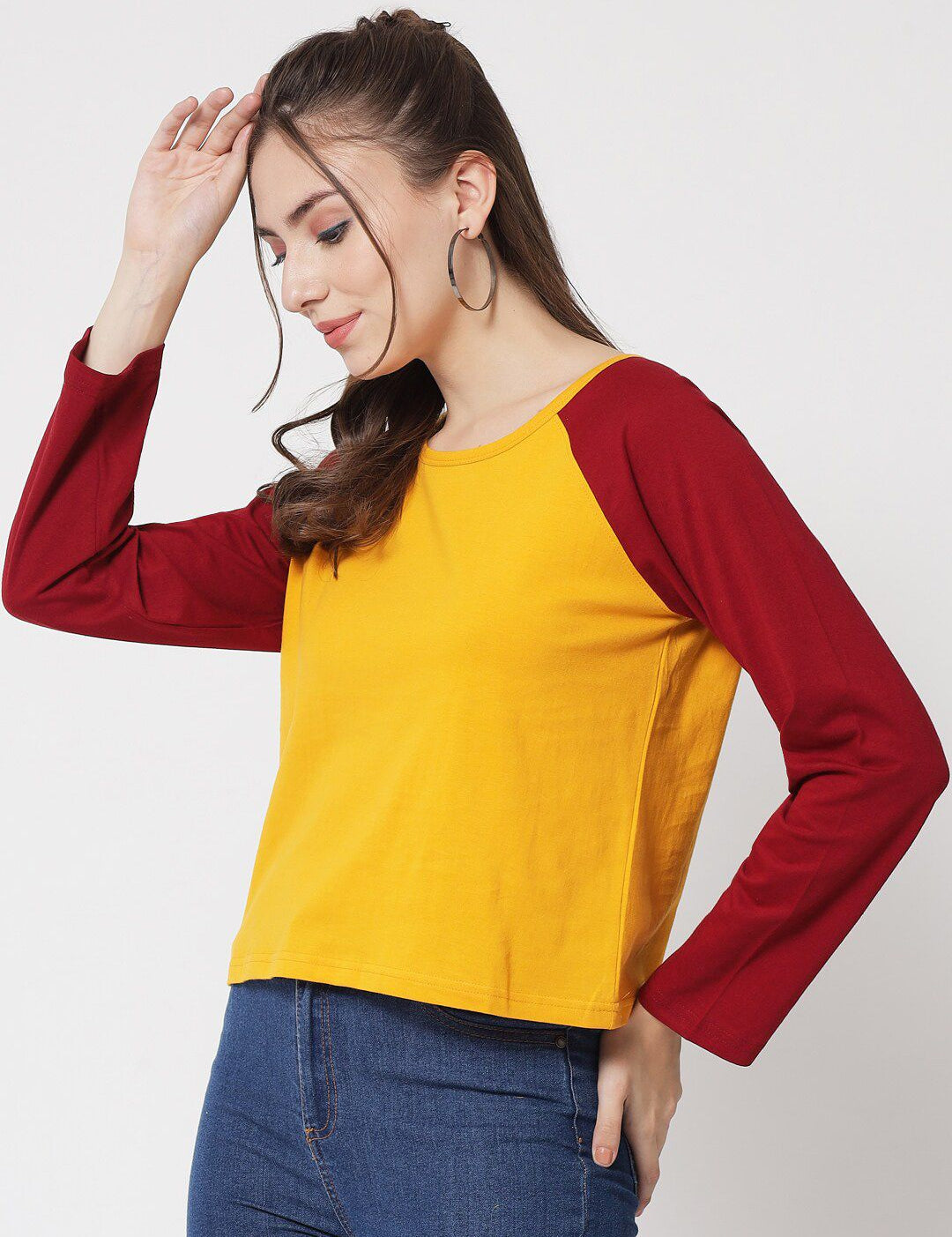 Kotty Women Yellow & Red Colourblocked T-shirt