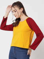 Kotty Women Yellow & Red Colourblocked T-shirt