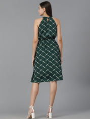 Kotty Geometric Printed High Neck Sleeveless A-Line Dress