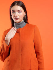 Kotty Women Solid Mandarin Collar Overcoat