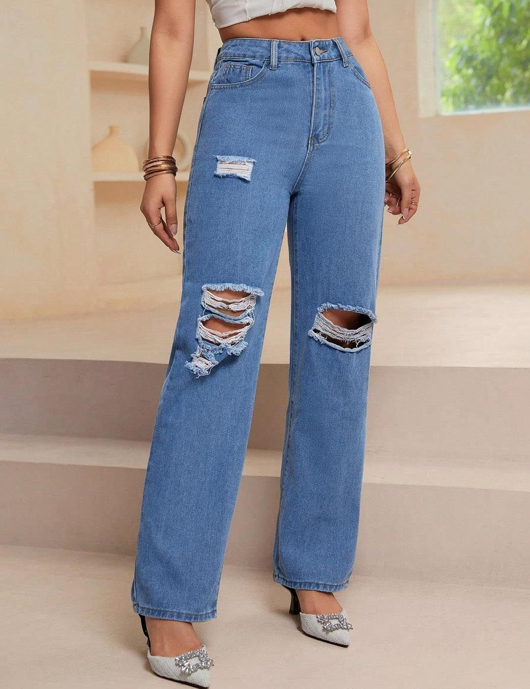 Kotty Women Straight Fit High-Rise Highly Distressed Jeans