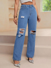 Kotty Women Straight Fit High-Rise Highly Distressed Jeans