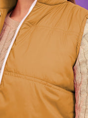 Kotty Women Mock Collar Solid Cotton Insulator Crop Gilet Jacket