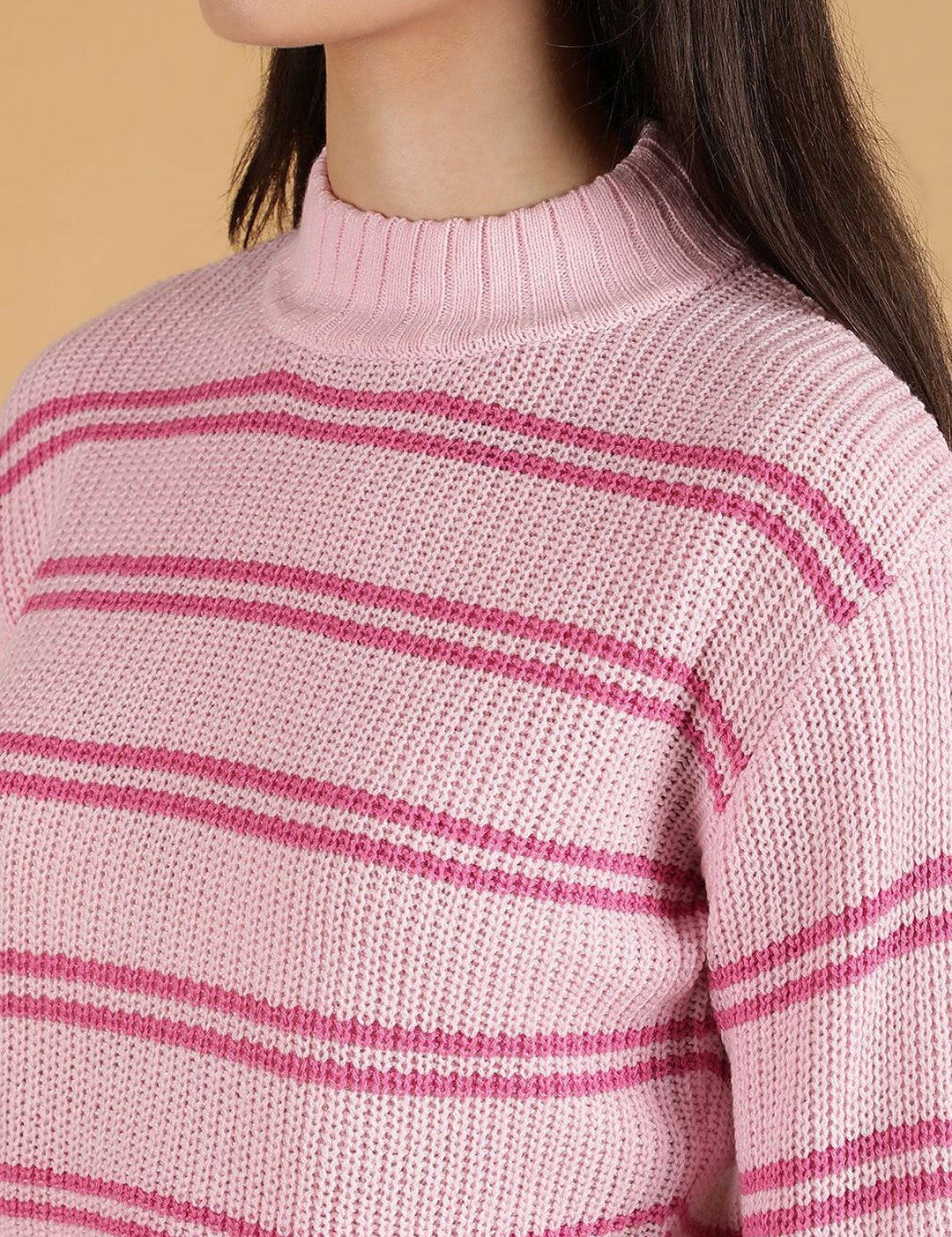 Kotty Women Striped Round Neck Crop Pullover Sweater 