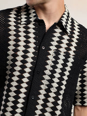 Kotty Vertical Stripes Cotton Spread Collar Short Sleeves Shirt