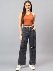 Kotty Women Straight Fit High-Rise Low Distress Cotton Stretchable Jeans