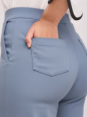 Blue Straight Fit High-Rise Trousers for Women | Kotty