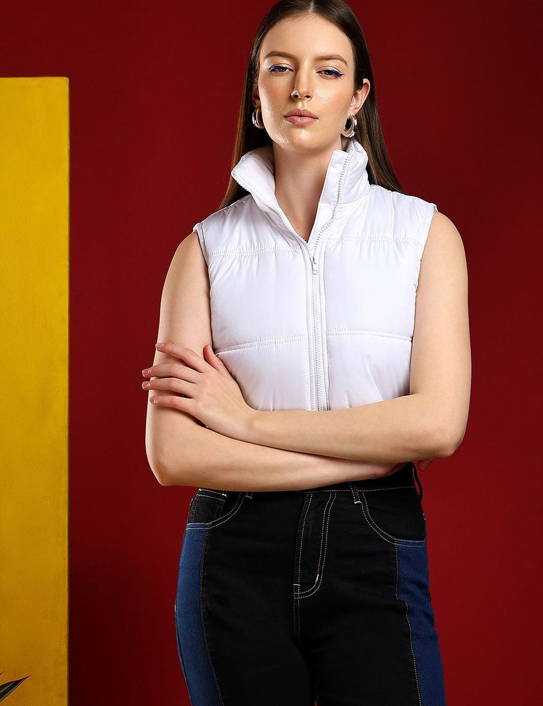 Kotty Women Crop Puffer Jacket with Patchwork