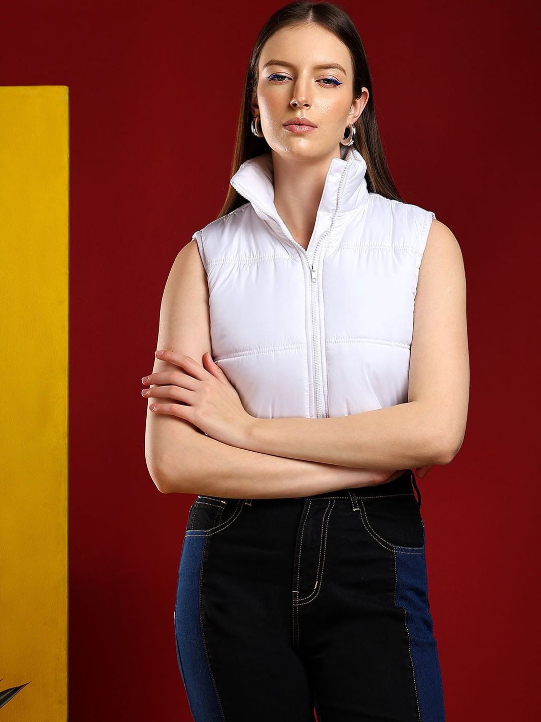 Kotty Women Crop Puffer Jacket with Patchwork