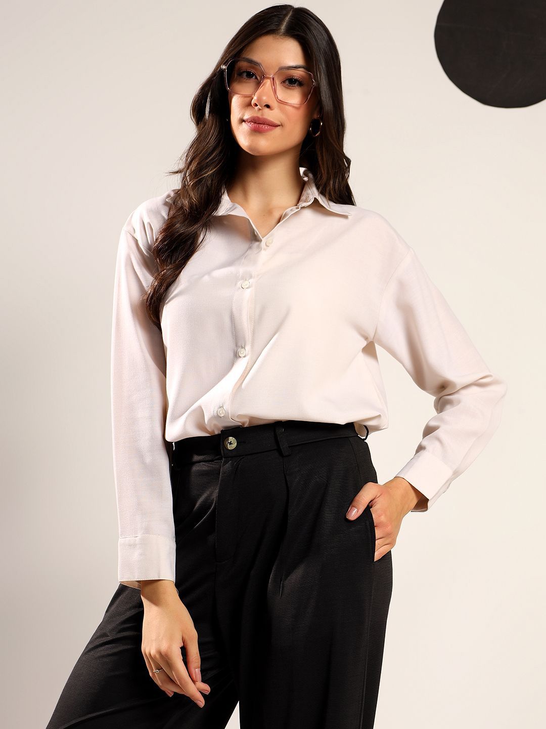 Kotty Relaxed Fit Spread Collar Long Sleeves Cotton Formal Shirt