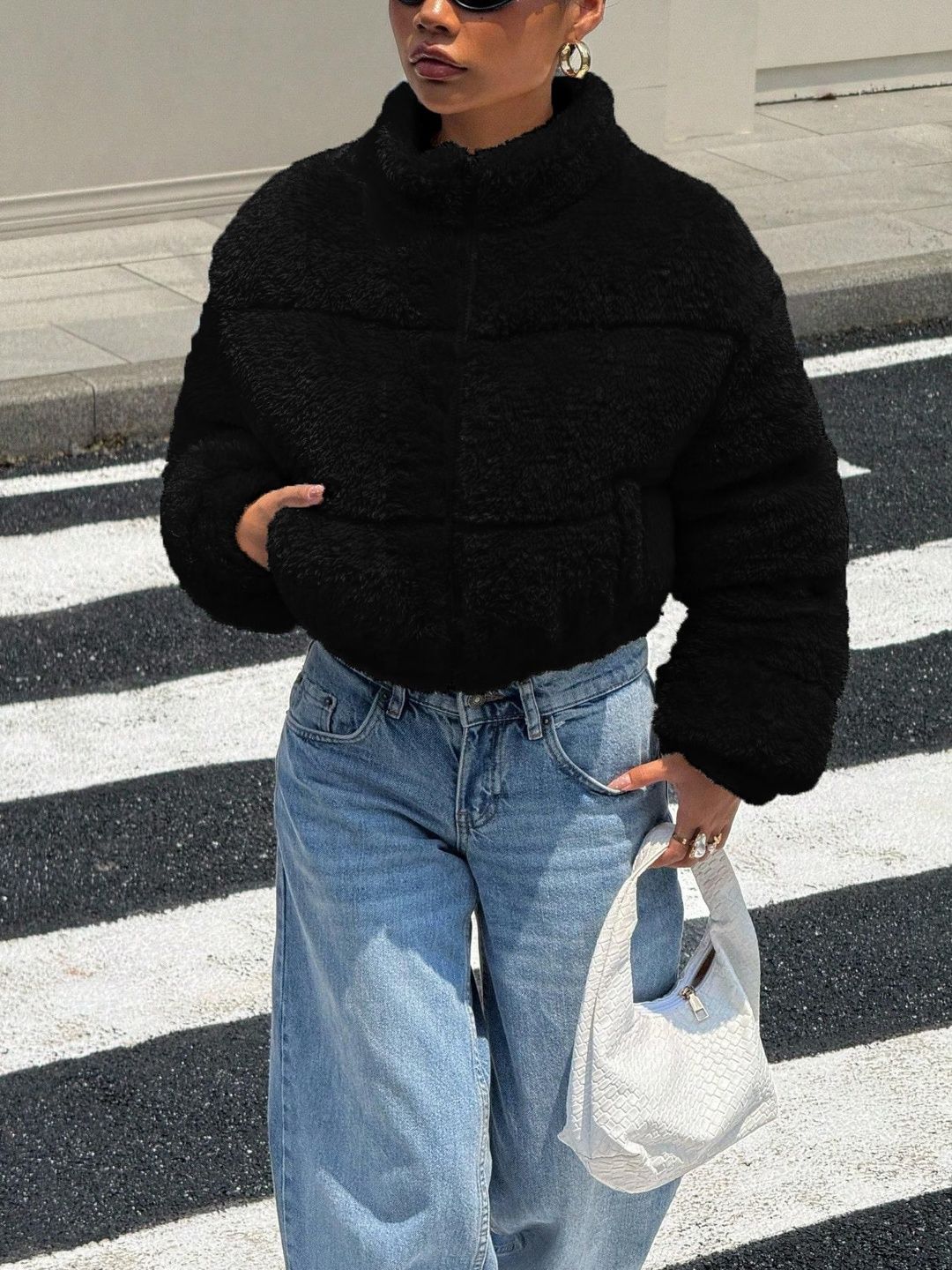 Kotty Women Woollen Crop Open Front Jacket