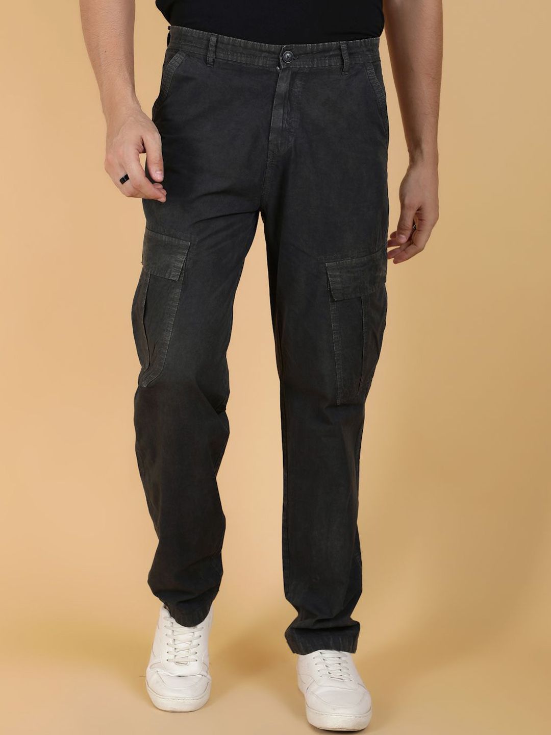 Kotty Men Solid Easy Wash Cargos Trousers
