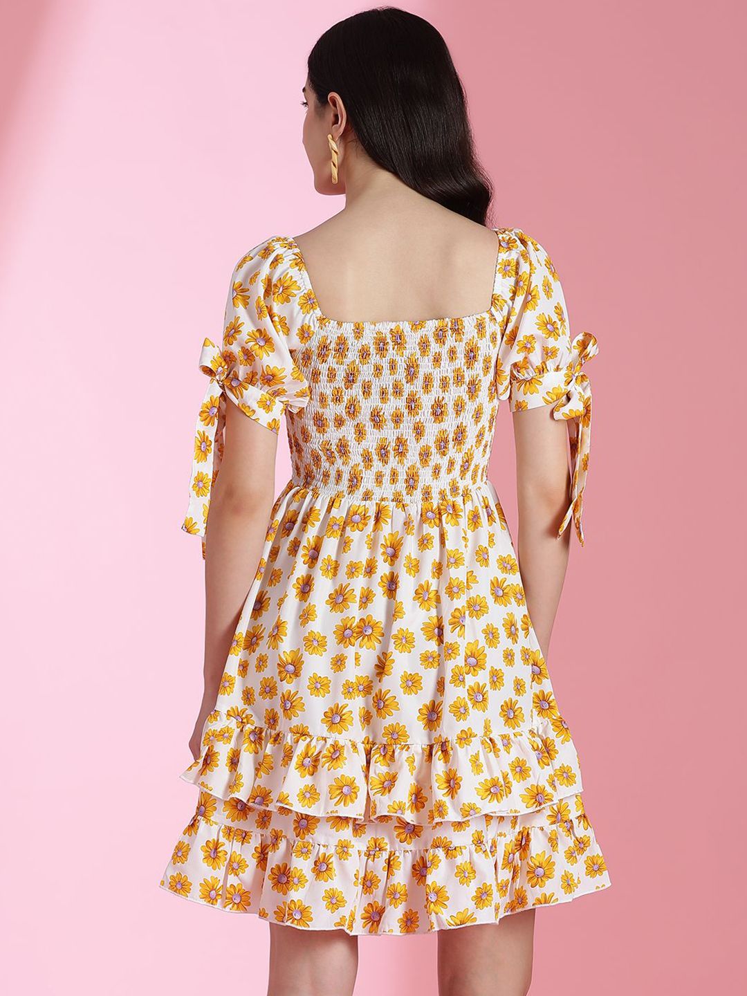 Kotty Floral Printed Puff Sleeve Fit & Flare Dress