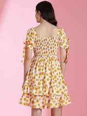 Kotty Floral Printed Puff Sleeve Fit & Flare Dress