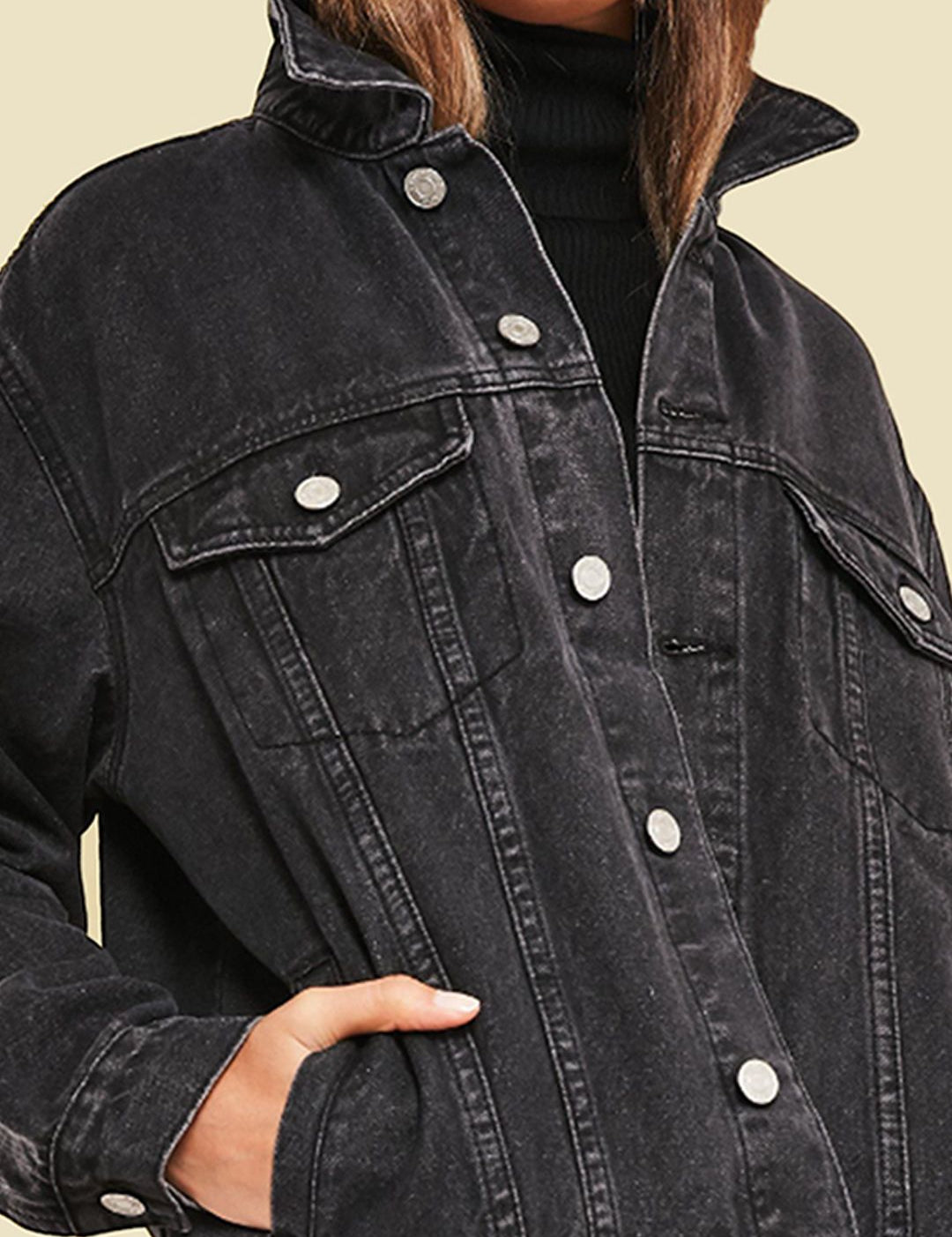 Kotty Women Spread Collar Washed Cotton Casual Denim Jacket