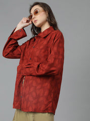 Kotty Women Spread Collar Floral Printed Cotton Oversized Casual Shirt
