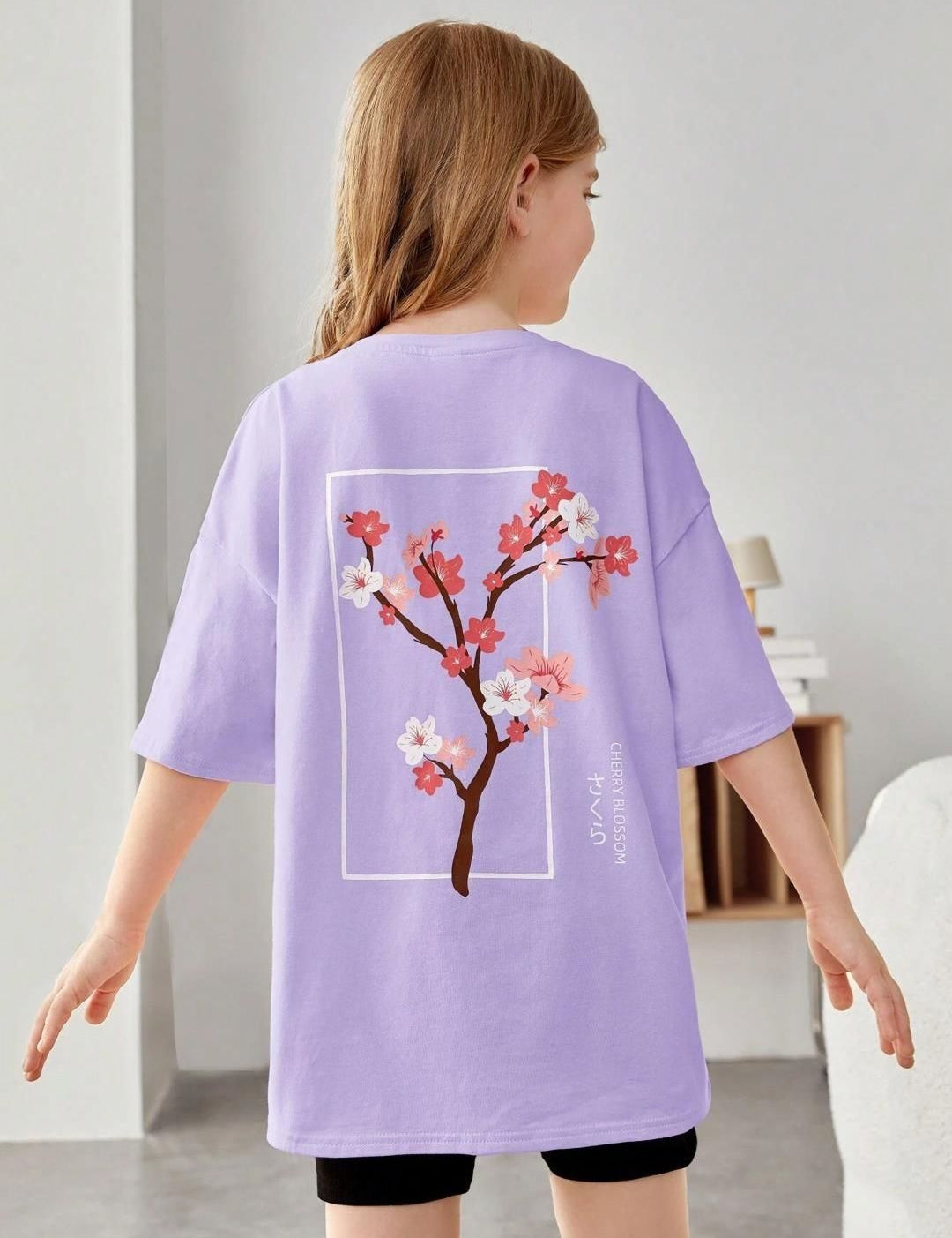 Kotty Girls Graphic Printed Round Neck Cotton Oversized T-shirt