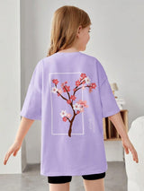 Kotty Girls Graphic Printed Round Neck Cotton Oversized T-shirt