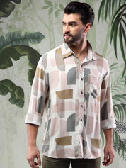 Kotty Men Spread Collar Abstract Printed Cotton Casual Shirt