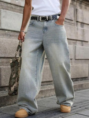 Kotty Men Wide Leg Low-Rise Light Fade Stretchable Jeans