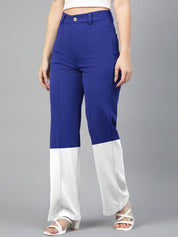 Kotty Women Colourblocked Relaxed Straight Fit High-Rise Easy Wash Pleated Trousers