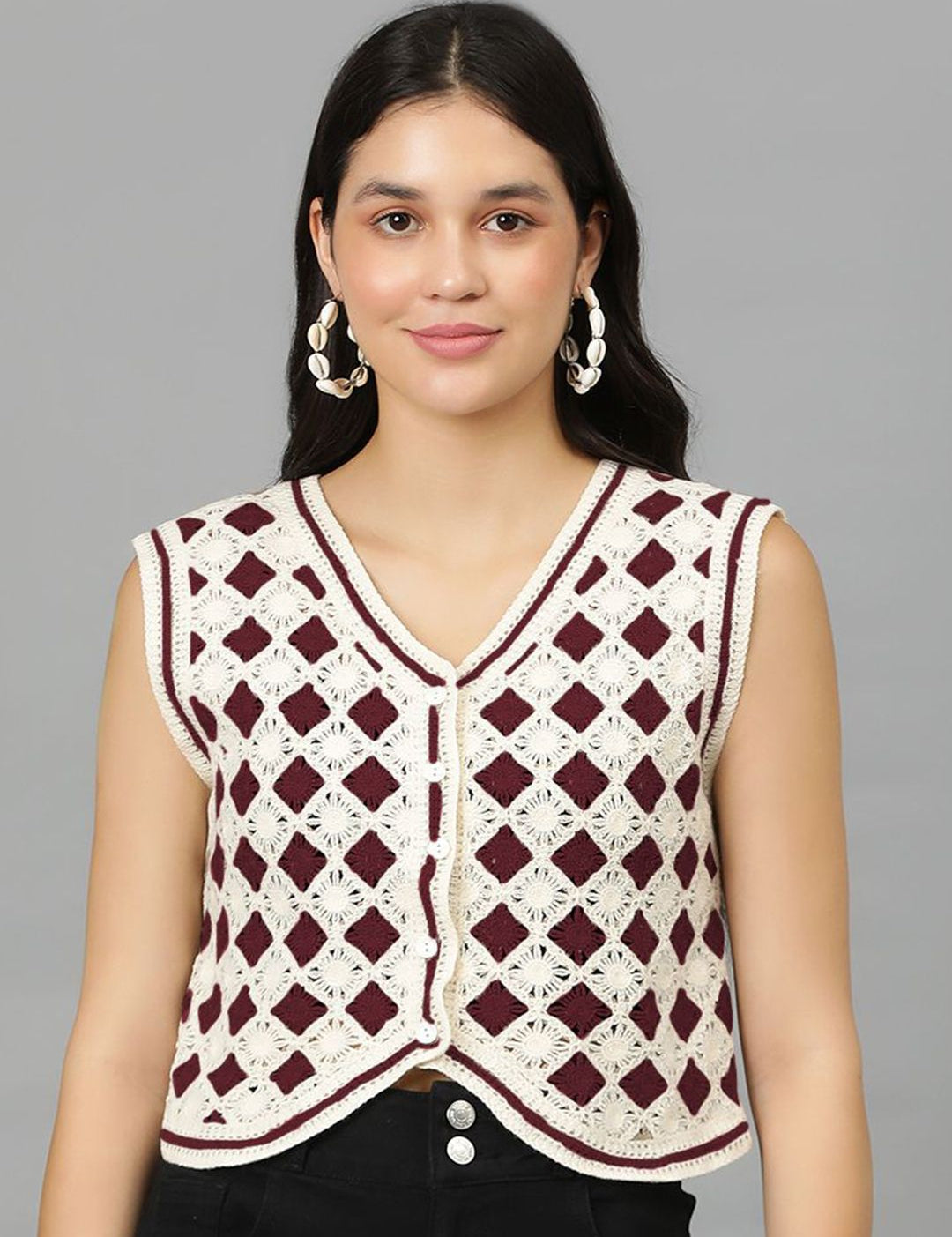 Kotty Women Geometric V-Neck Crop Top