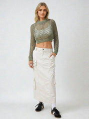 Kotty Women Long Sleeves Round Neck Crop Pullover Sweater