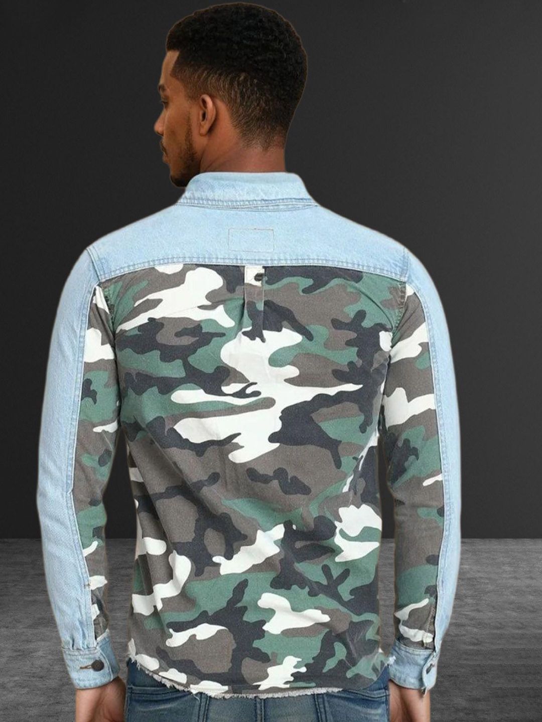 Kotty Abstract Printed Open Front Denim Jacket