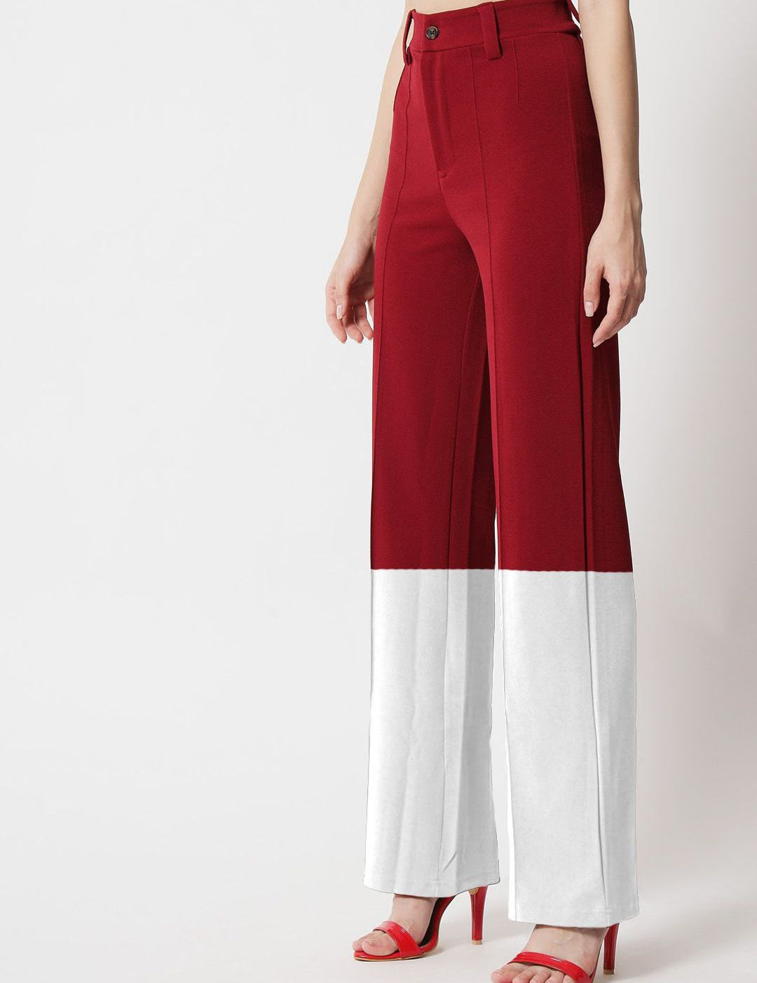 Kotty Women Colourblocked Relaxed Straight Leg Straight Fit High-Rise Easy Wash Trousers