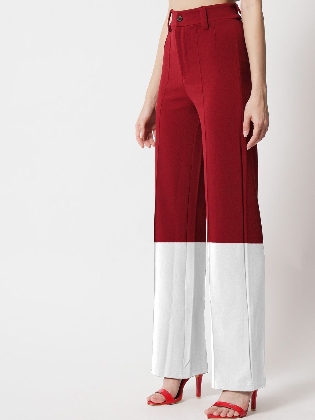 Kotty Women Colourblocked Relaxed Straight Leg Straight Fit High-Rise Easy Wash Trousers