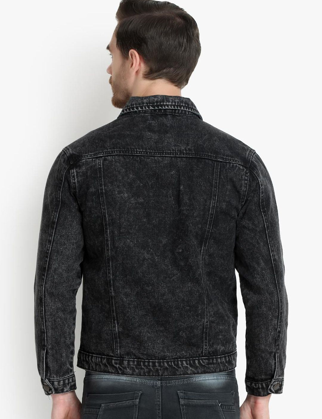 Kotty Men Black Solid Denim Jacket
