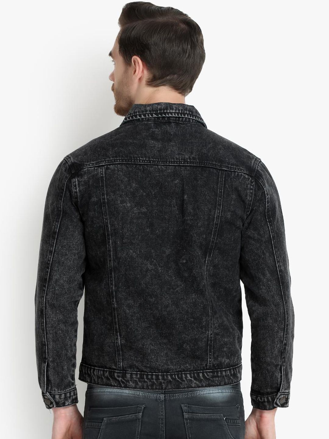 Kotty Men Black Solid Denim Jacket