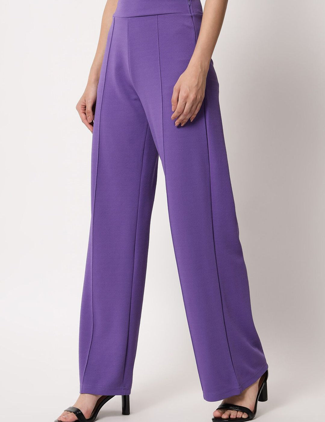 Kotty Women Purple Relaxed Straight Fit High-Rise Easy Wash Trouser