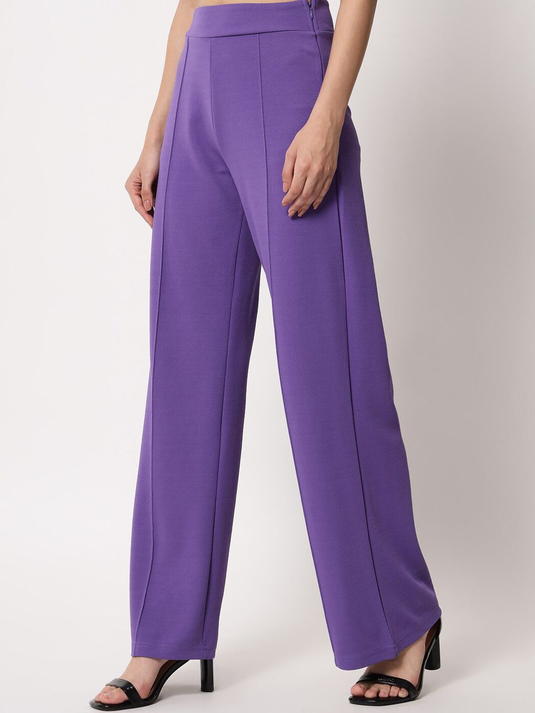 Kotty Women Purple Relaxed Straight Fit High-Rise Easy Wash Trouser