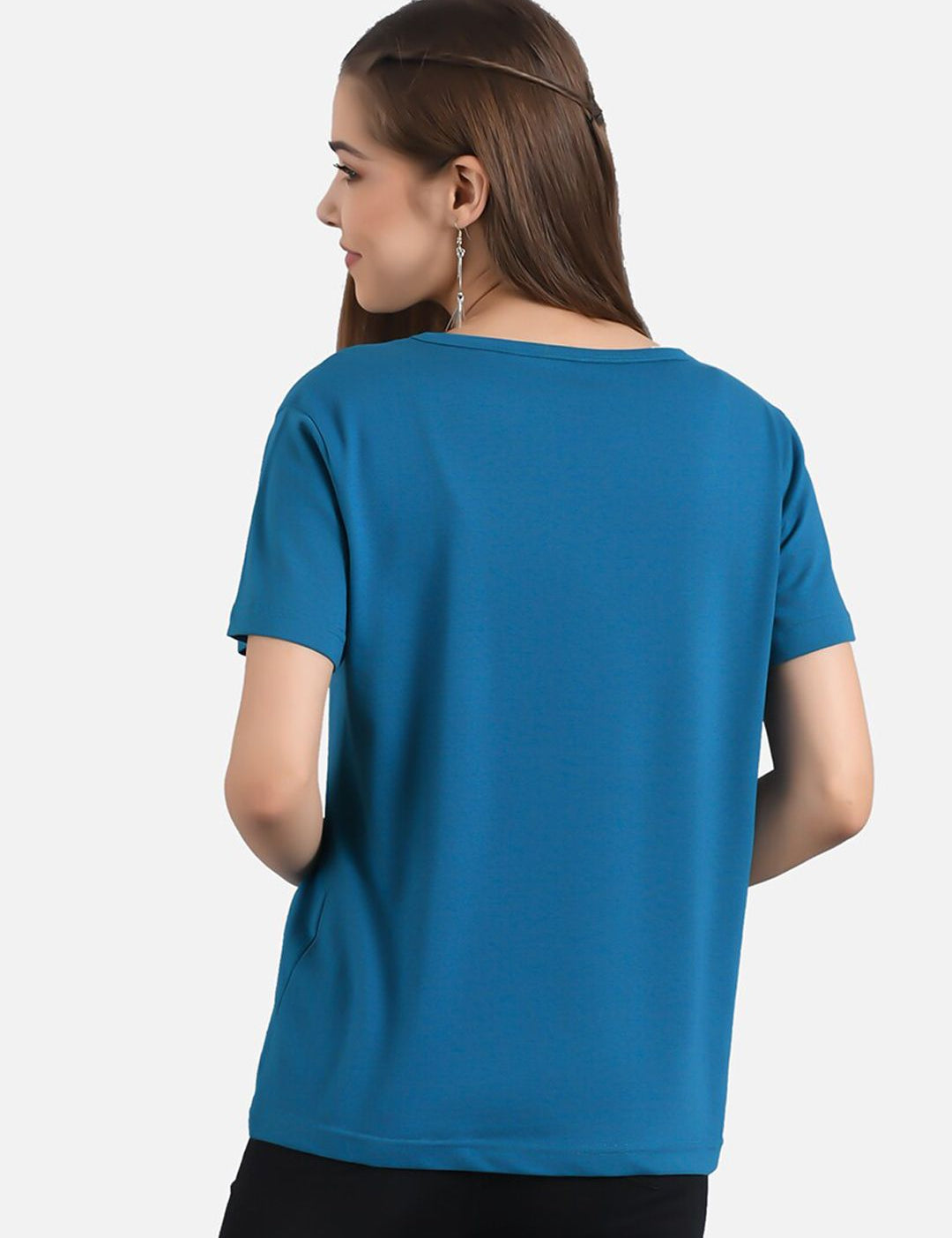 Kotty Women Blue & Coral Orange Pack of 2 Printed T-shirt