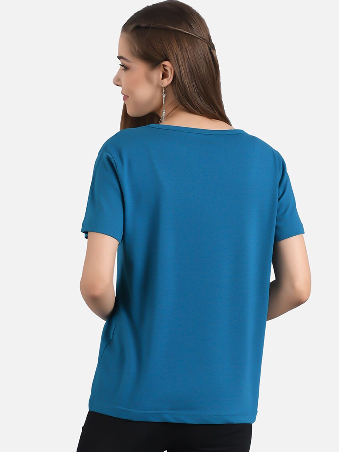 Kotty Women Blue & Coral Orange Pack of 2 Printed T-shirt