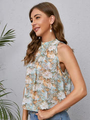 Kotty Blue Floral Printed High Neck Top