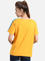 Kotty Women Yellow & Red Colourblocked Boat Neck T-shirt